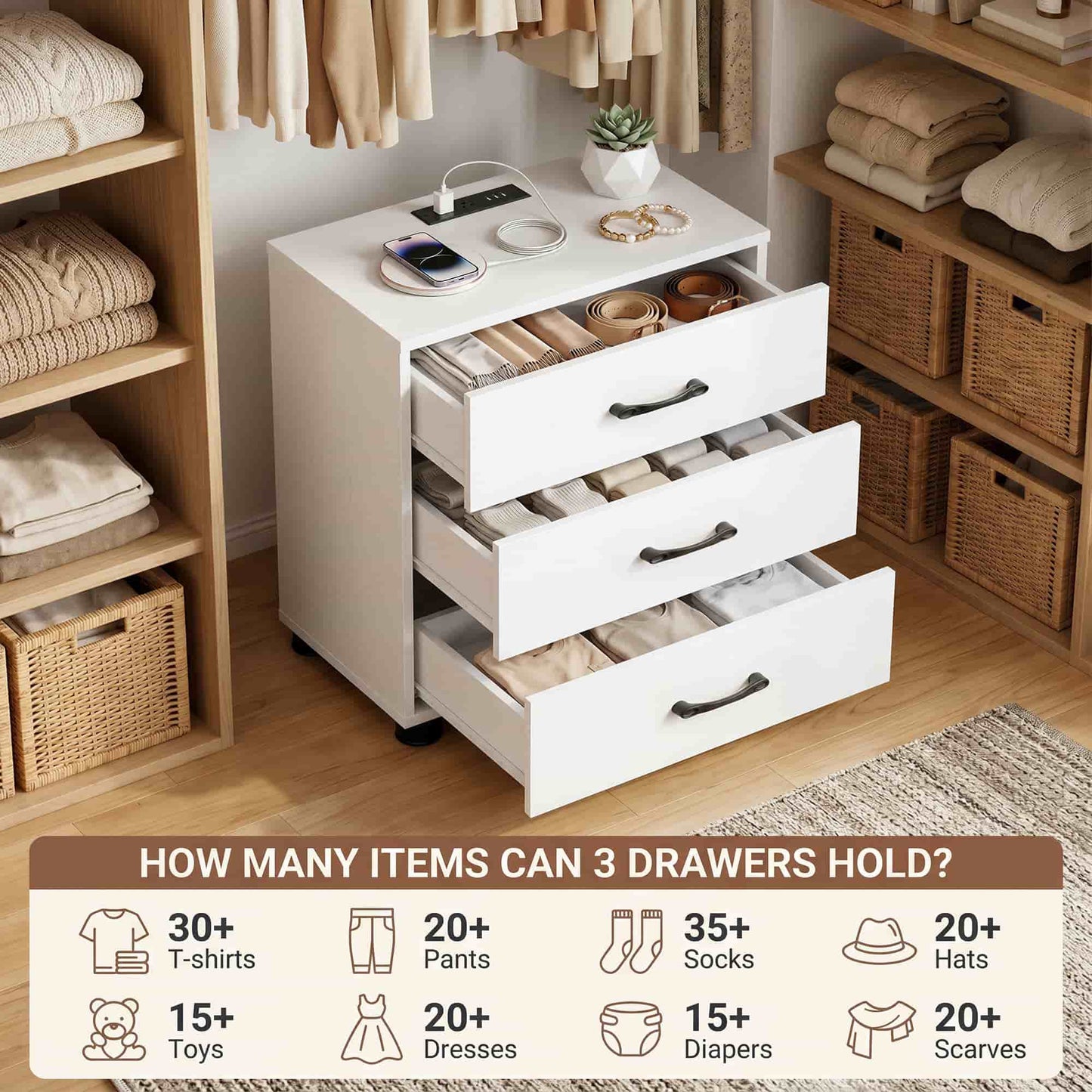 3 Drawer Dresser with Charging Station