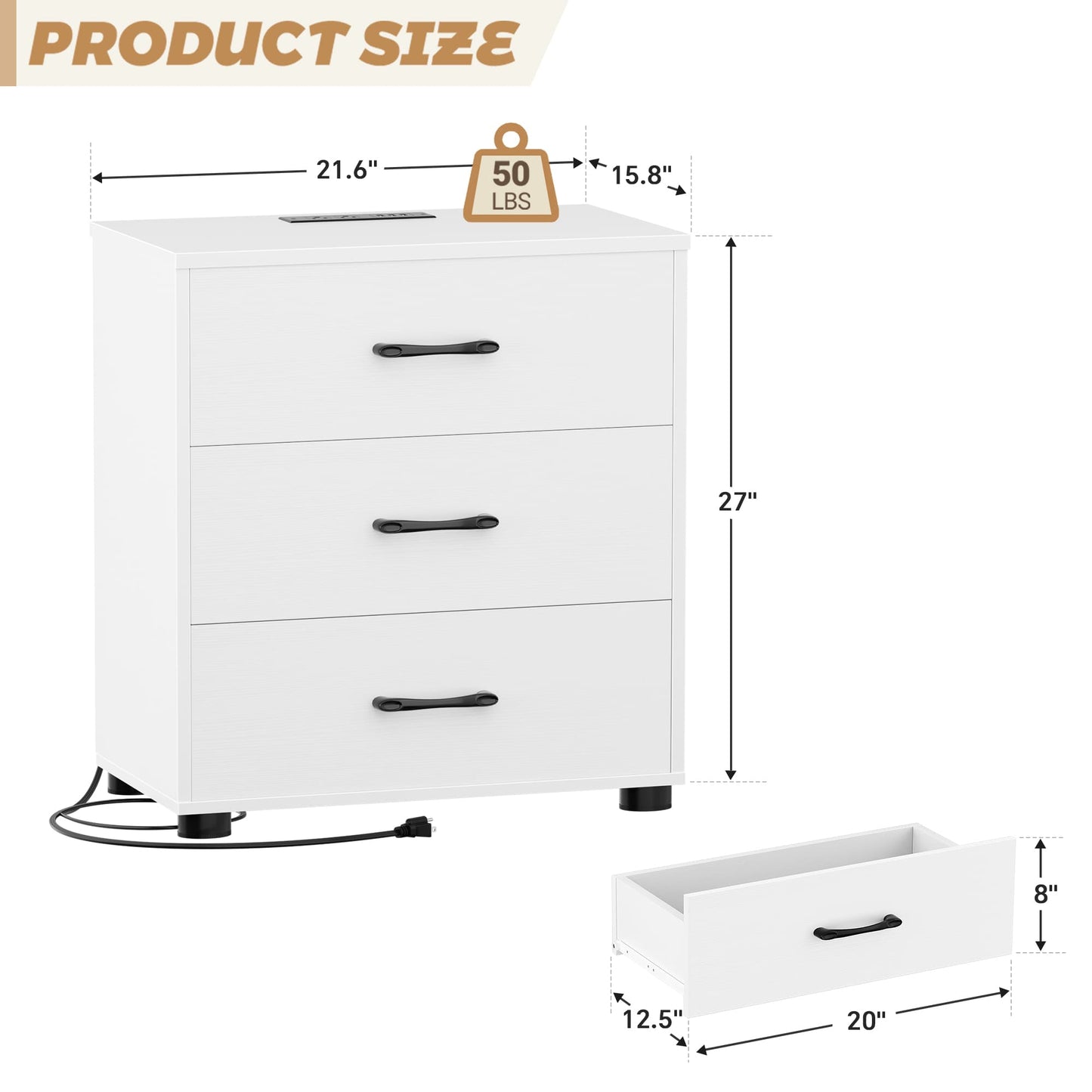 3 Drawer Dresser with Charging Station
