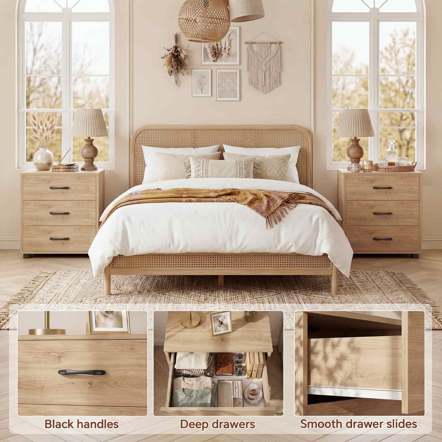 3 Drawer Dresser with Charging Station Set of 2