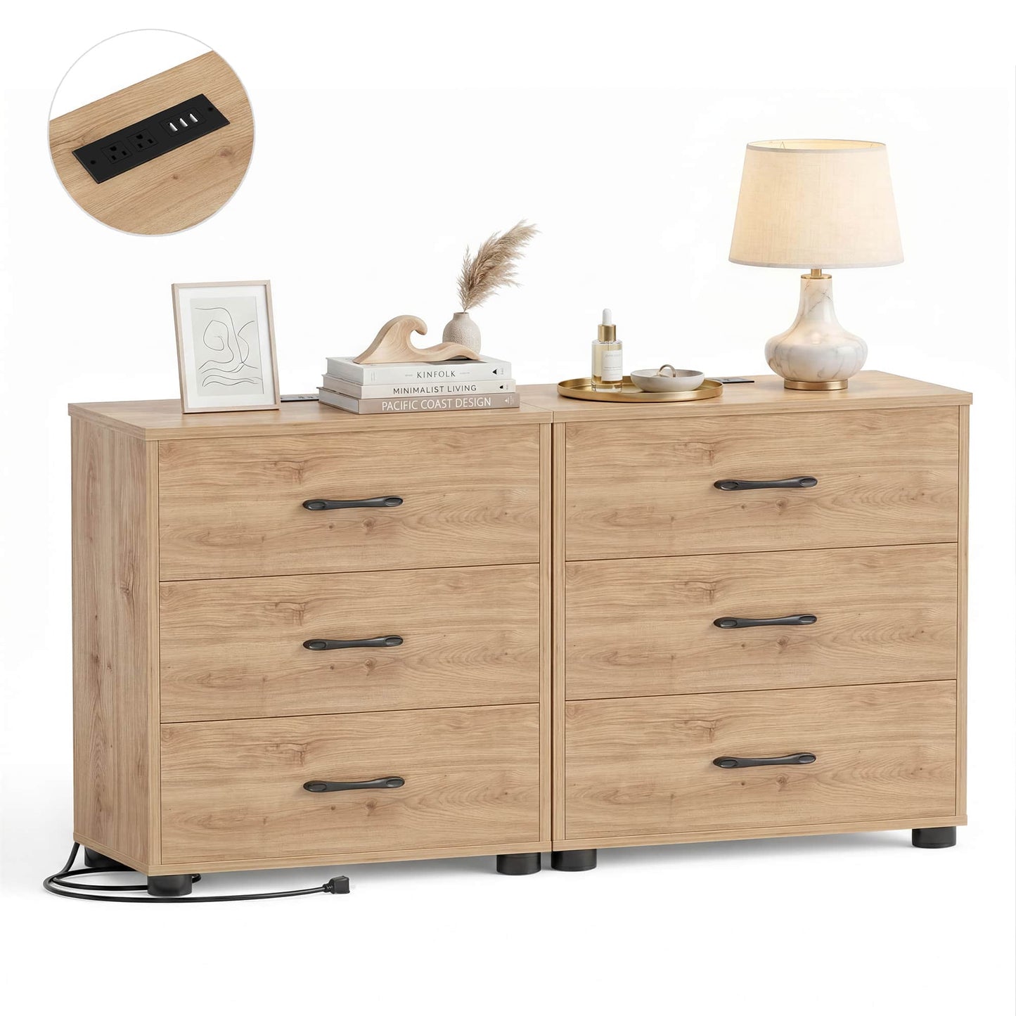 3 Drawer Dresser with Charging Station Set of 2