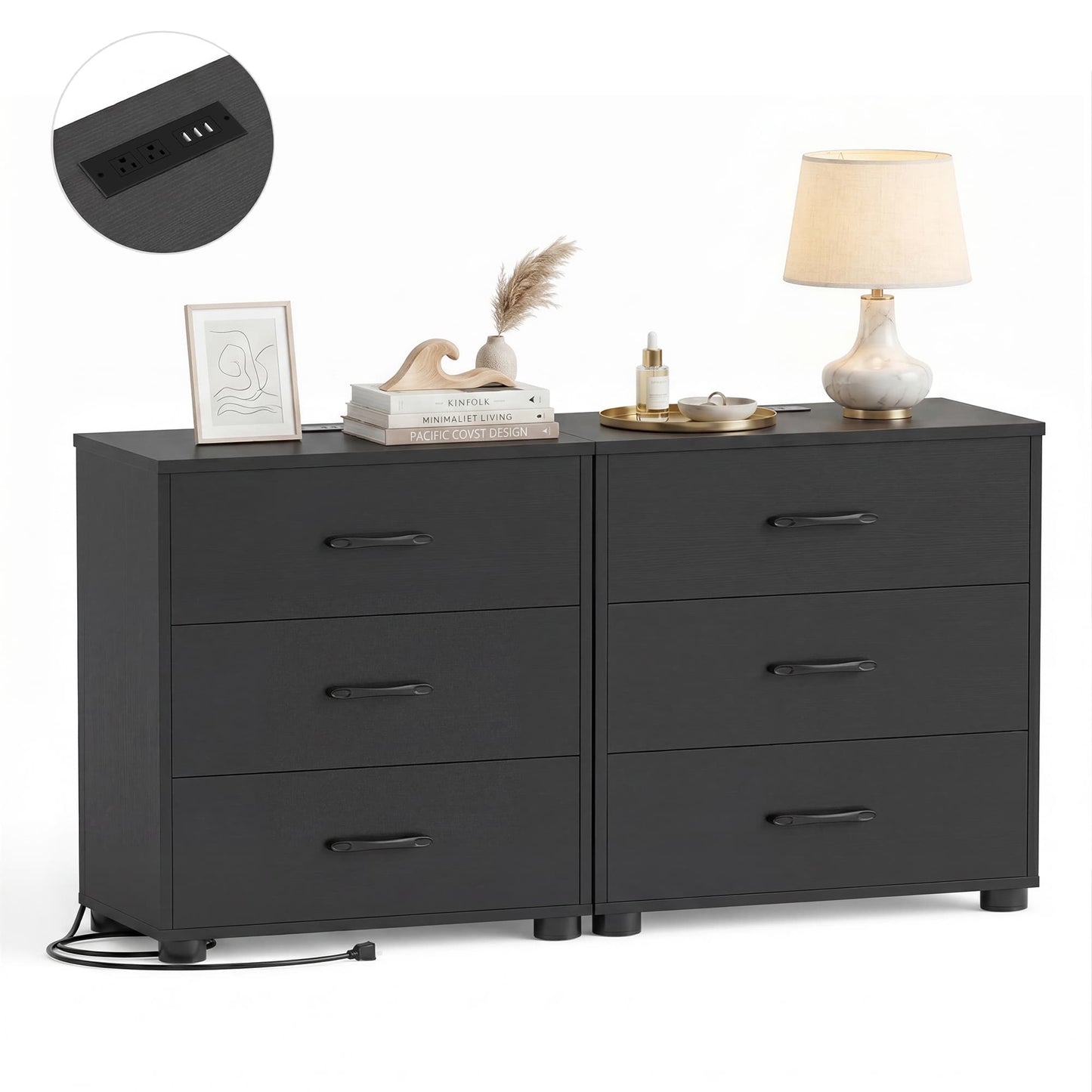 3 Drawer Dresser with Charging Station Set of 2