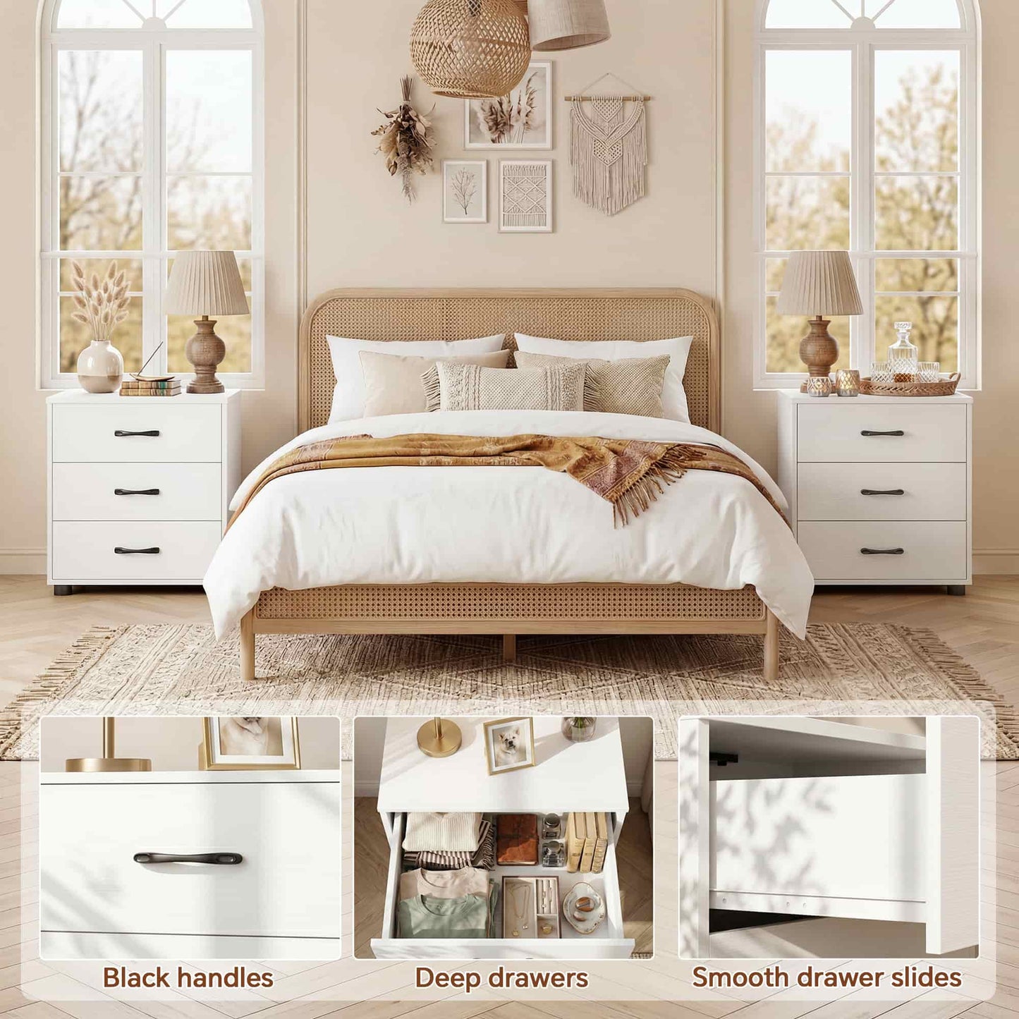 3 Drawer Dresser with Charging Station Set of 2