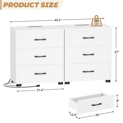 3 Drawer Dresser with Charging Station Set of 2