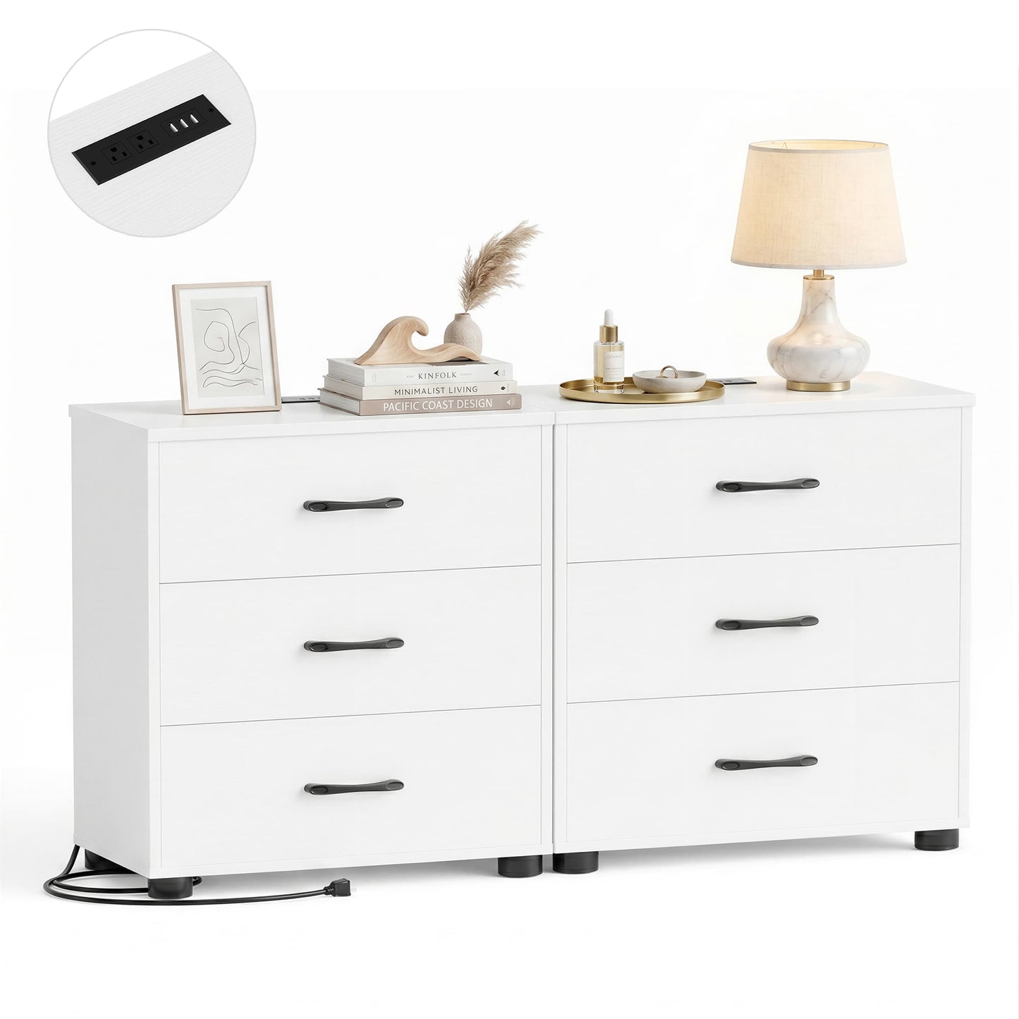 3 Drawer Dresser with Charging Station Set of 2