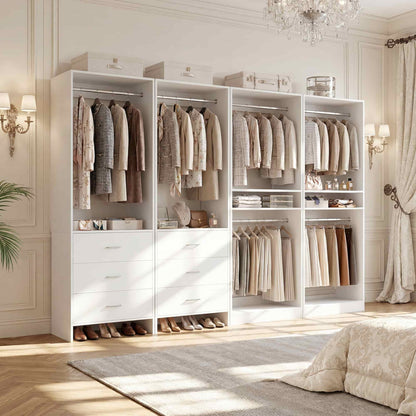 98'' W 4 Piece Walk in Closet Storage System with 6 Drawers & Hanging Rods