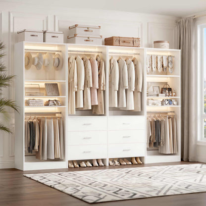 98'' W 4 Piece Walk in Closet Storage System with 6 Drawers & Hanging Rods