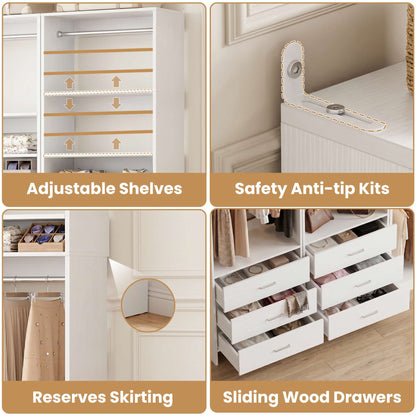 98'' W 4 Piece Walk in Closet Storage System with 6 Drawers & Hanging Rods