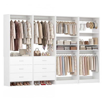 98'' W 4 Piece Walk in Closet Storage System with 6 Drawers & Hanging Rods