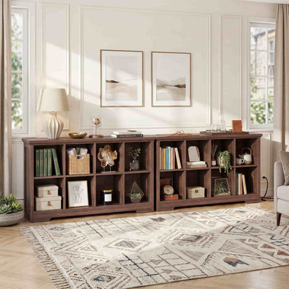 8-Cube Organizer, 50'' Width Cube Bookcase with Power Outlet and 9 Open Storage Shelves