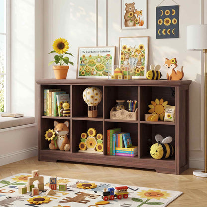 8-Cube Organizer, 50'' Width Cube Bookcase with Power Outlet and 9 Open Storage Shelves