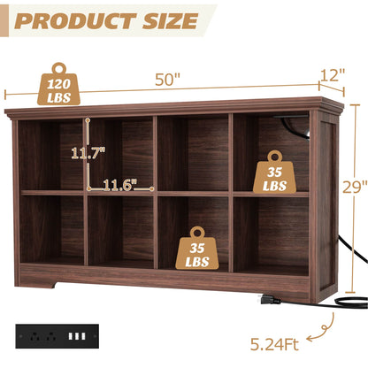 8-Cube Organizer, 50'' Width Cube Bookcase with Power Outlet and 9 Open Storage Shelves
