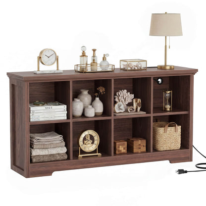 8-Cube Organizer, 50'' Width Cube Bookcase with Power Outlet and 9 Open Storage Shelves
