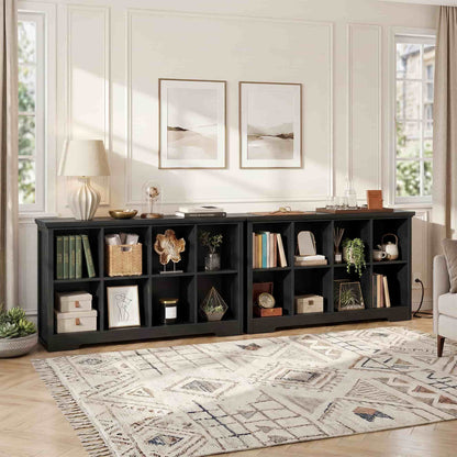 8-Cube Organizer, 50'' Width Cube Bookcase with Power Outlet and 9 Open Storage Shelves