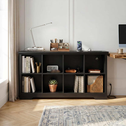 8-Cube Organizer, 50'' Width Cube Bookcase with Power Outlet and 9 Open Storage Shelves