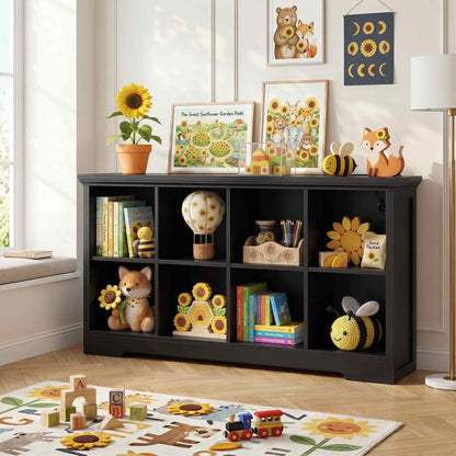 8-Cube Organizer, 50'' Width Cube Bookcase with Power Outlet and 9 Open Storage Shelves