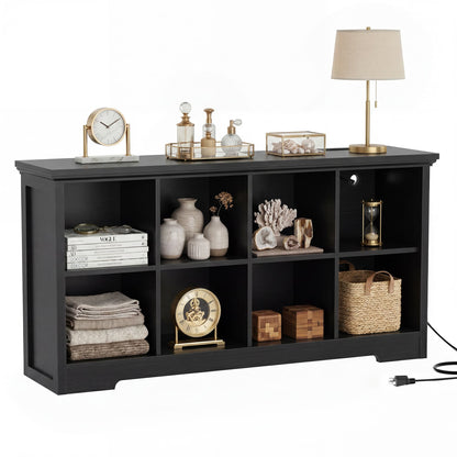 8-Cube Organizer, 50'' Width Cube Bookcase with Power Outlet and 9 Open Storage Shelves