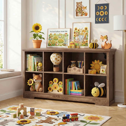 8-Cube Organizer, 50'' Width Cube Bookcase with Power Outlet and 9 Open Storage Shelves