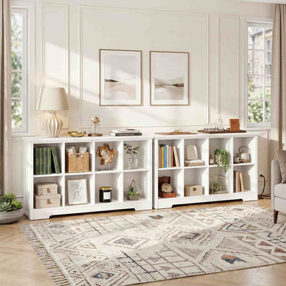 8-Cube Organizer, 50'' Width Cube Bookcase with Power Outlet and 9 Open Storage Shelves