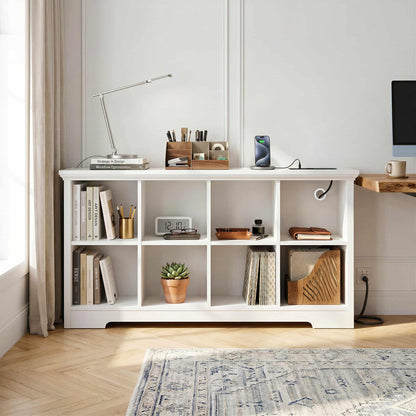 8-Cube Organizer, 50'' Width Cube Bookcase with Power Outlet and 9 Open Storage Shelves