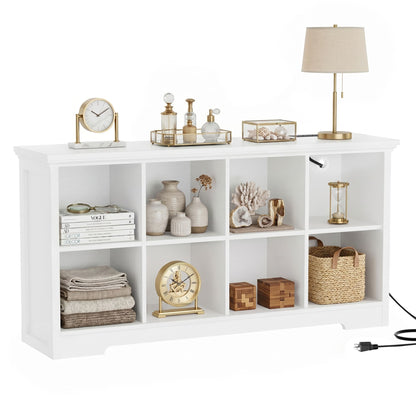 8-Cube Organizer, 50'' Width Cube Bookcase with Power Outlet and 9 Open Storage Shelves