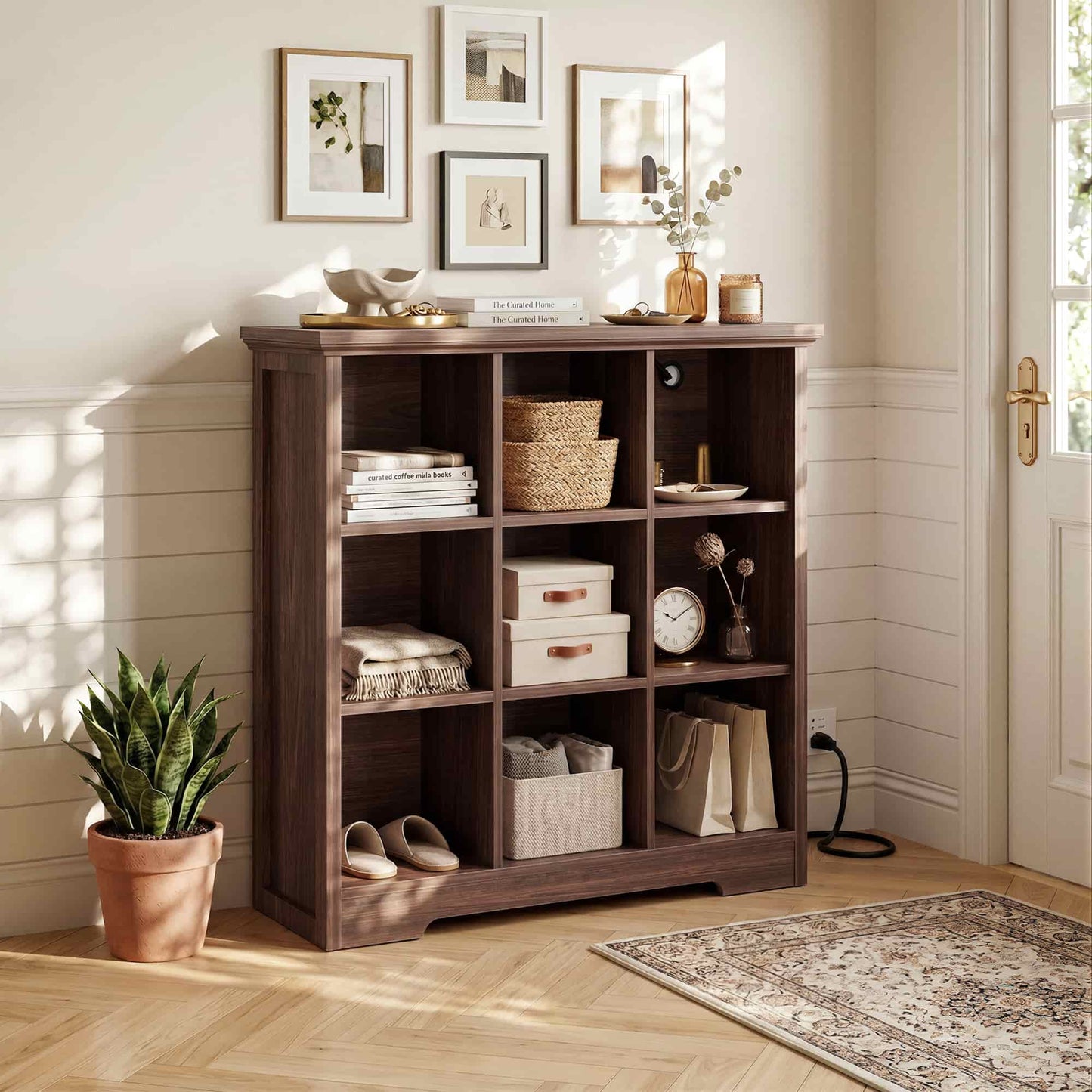 41'' Tall 9 Cube Storage Organizer with Charging Station