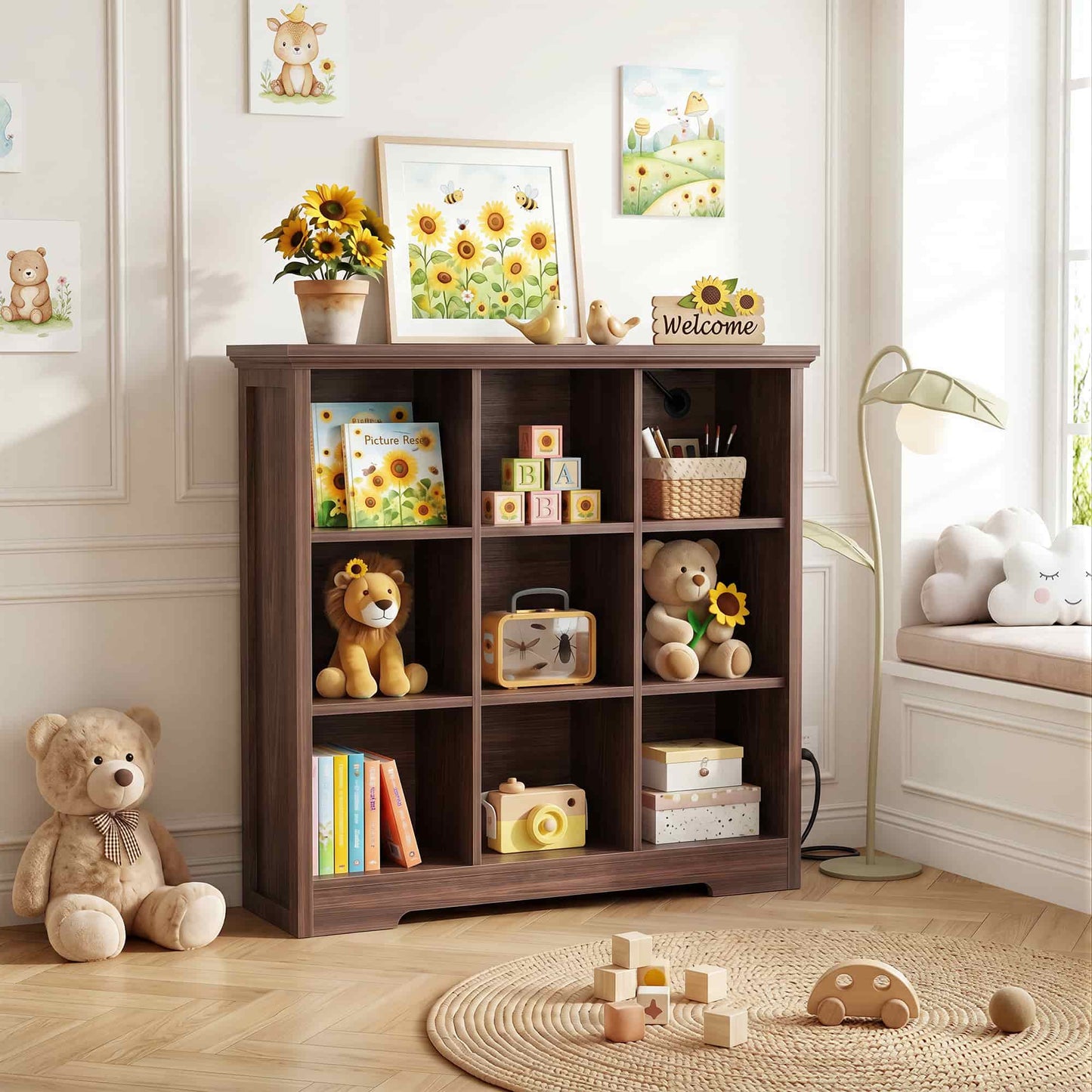 41'' Tall 9 Cube Storage Organizer with Charging Station