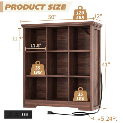 41'' Tall 9 Cube Storage Organizer with Charging Station