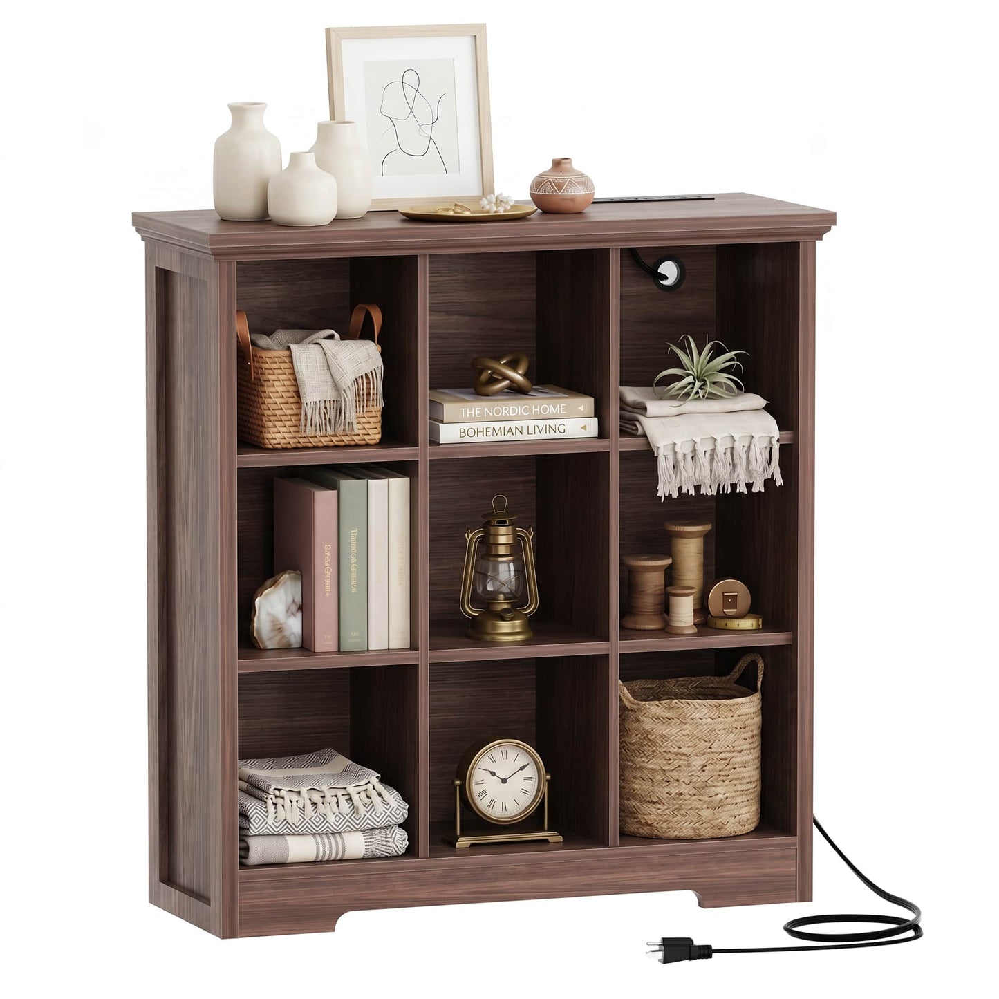 41'' Tall 9 Cube Storage Organizer with Charging Station