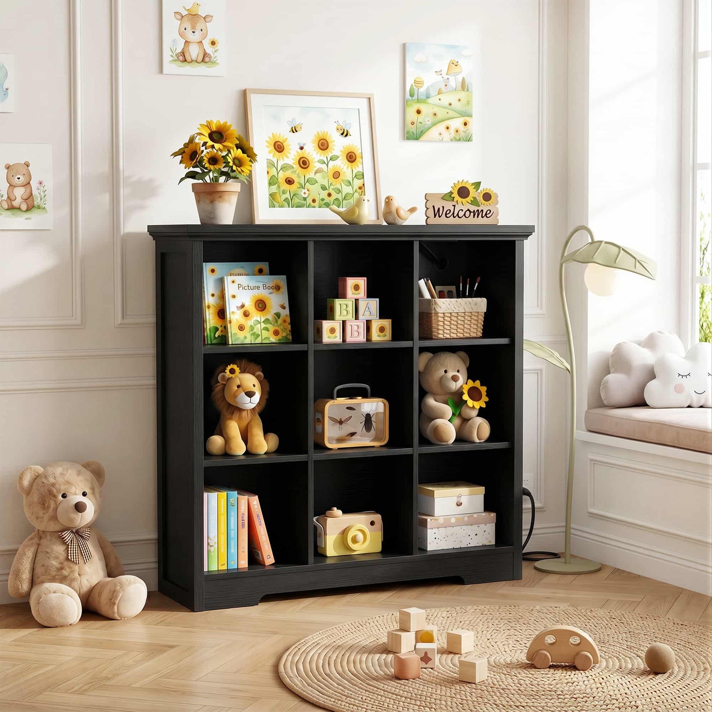 41'' Tall 9 Cube Storage Organizer with Charging Station