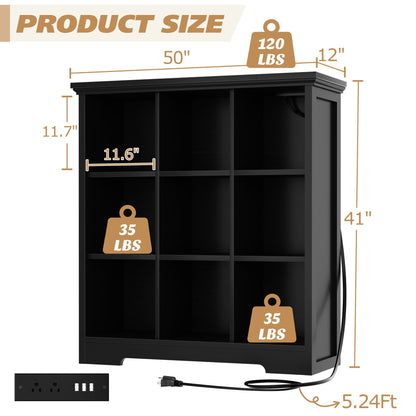 41'' Tall 9 Cube Storage Organizer with Charging Station