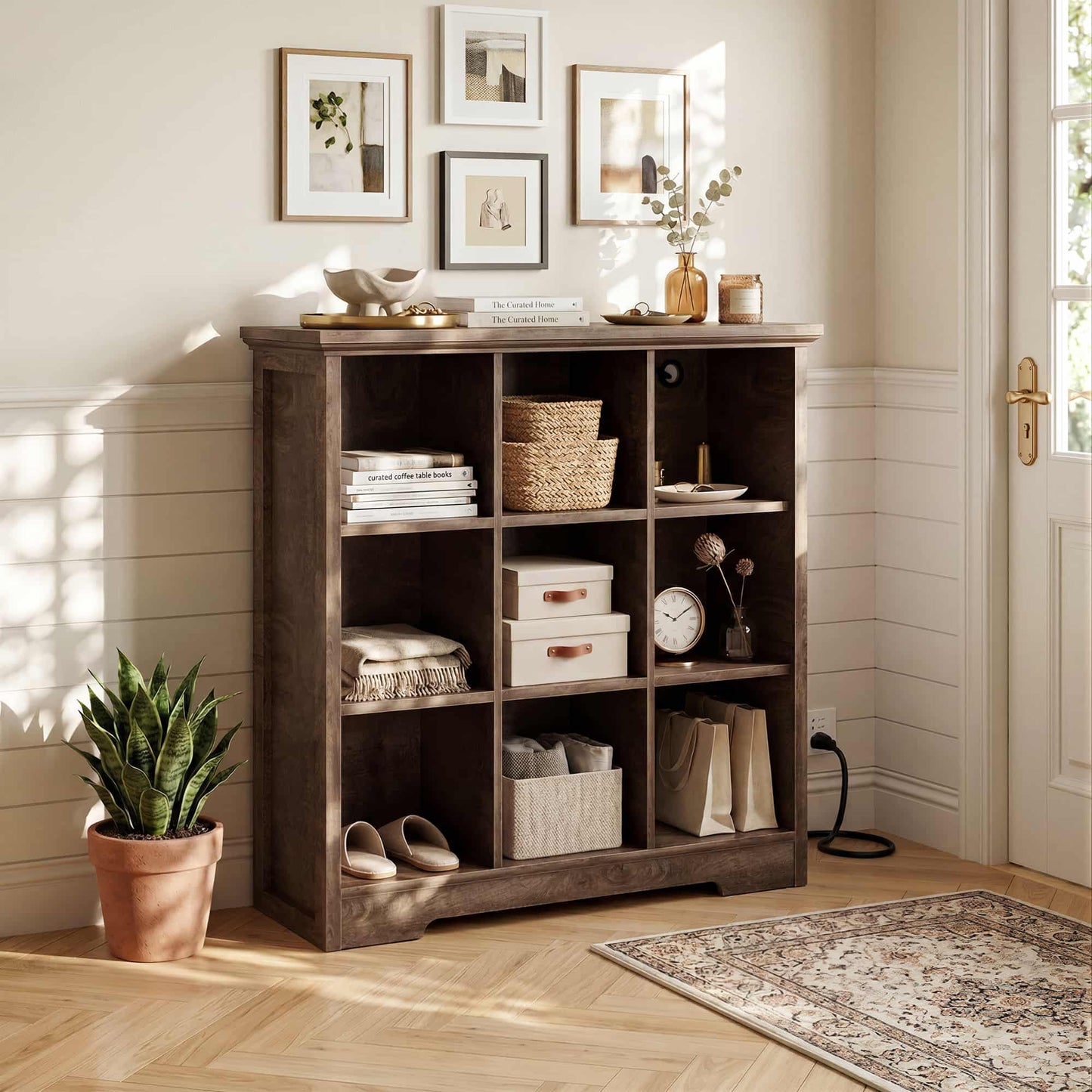 41'' Tall 9 Cube Storage Organizer with Charging Station