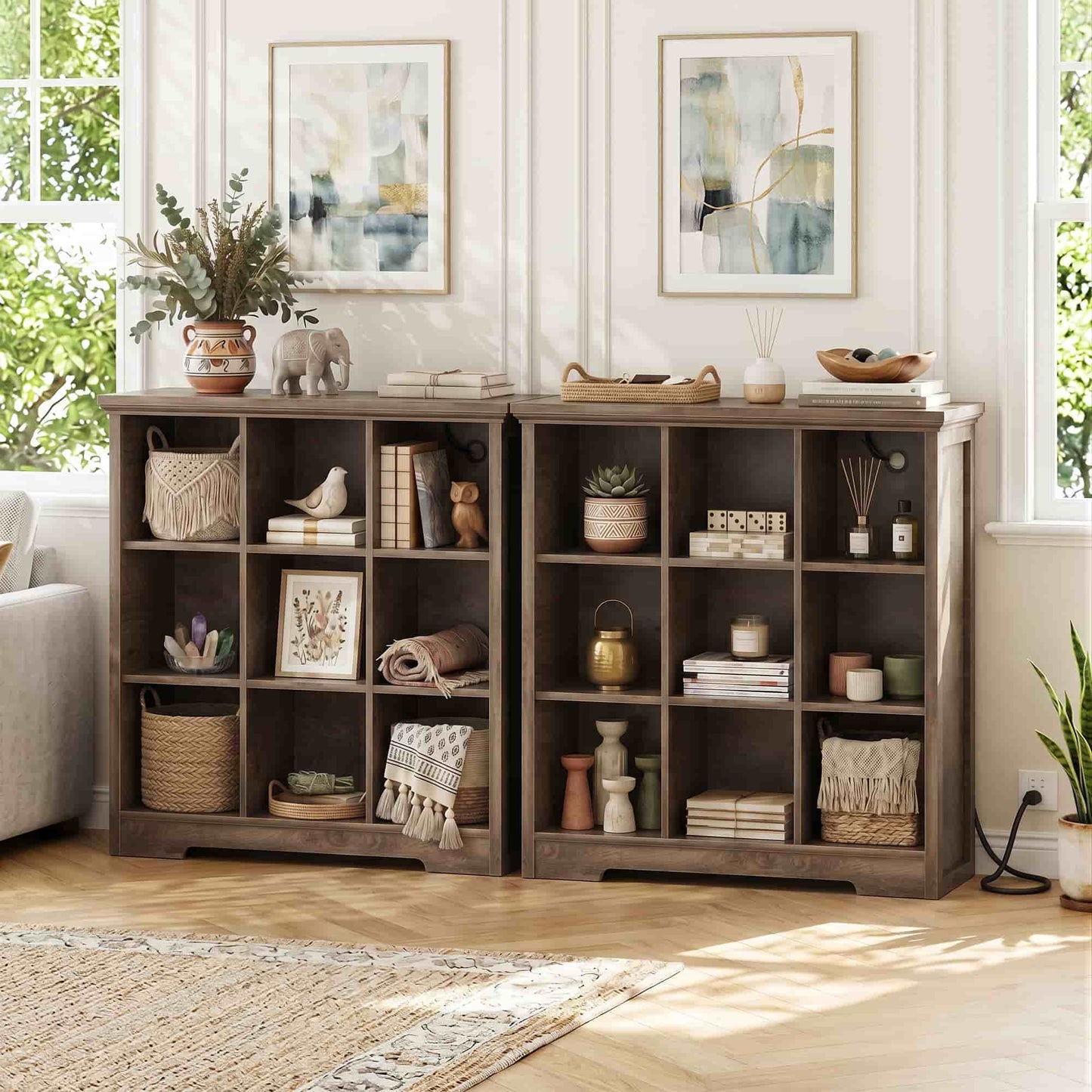 41'' Tall 9 Cube Storage Organizer with Charging Station