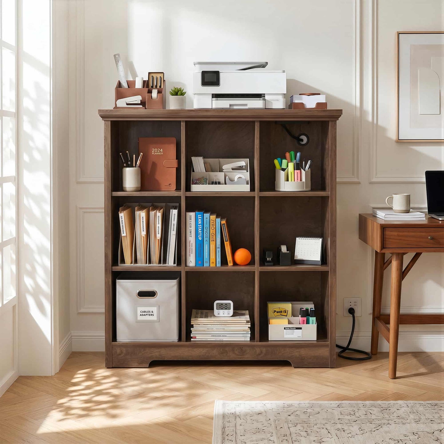 41'' Tall 9 Cube Storage Organizer with Charging Station