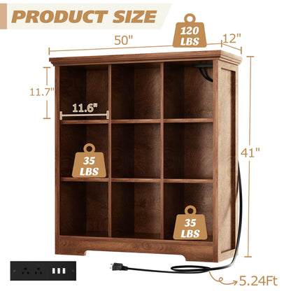 41'' Tall 9 Cube Storage Organizer with Charging Station