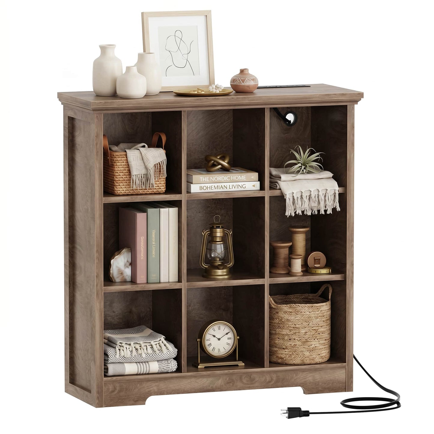 41'' Tall 9 Cube Storage Organizer with Charging Station