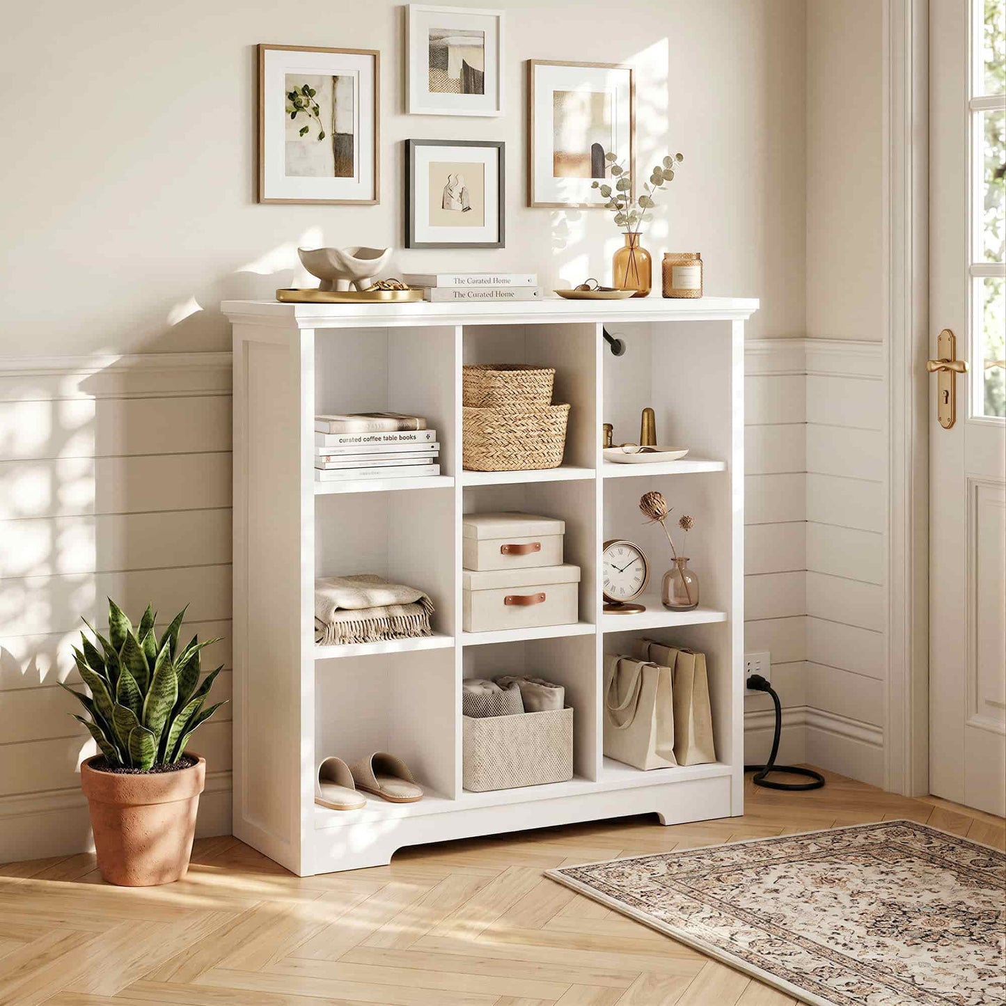 41'' Tall 9 Cube Storage Organizer with Charging Station