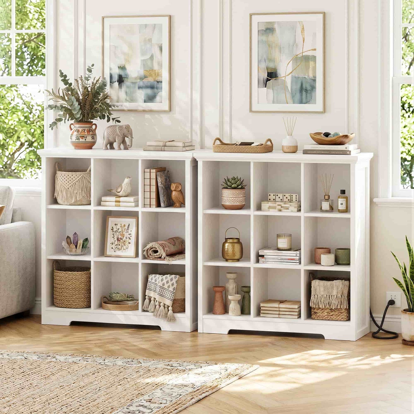 41'' Tall 9 Cube Storage Organizer with Charging Station