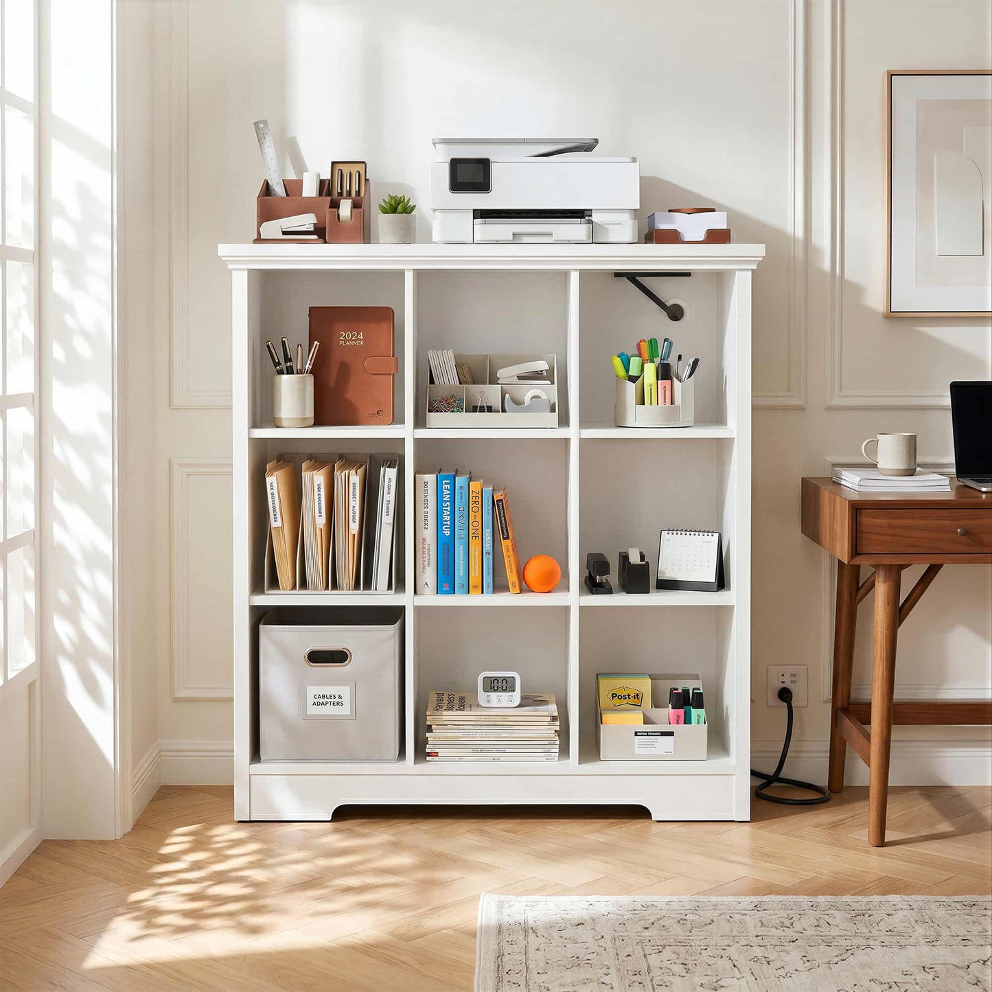 41'' Tall 9 Cube Storage Organizer with Charging Station