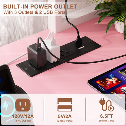 49'' L Shaped Gaming Desk with Power Outlets & LED Lights