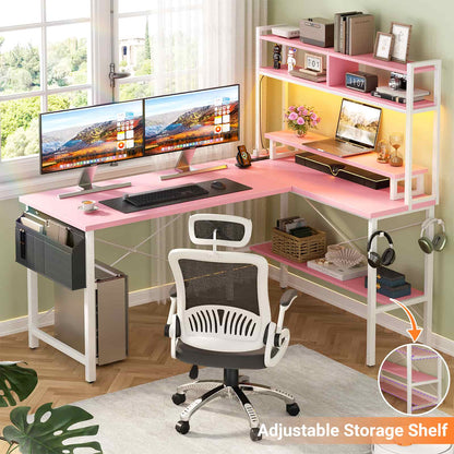49'' L Shaped Gaming Desk with Power Outlets & LED Lights