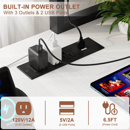 49'' L Shaped Gaming Desk with Power Outlets & LED Lights