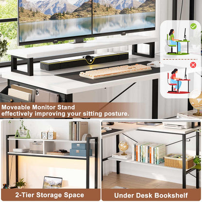 49'' L Shaped Gaming Desk with Power Outlets & LED Lights