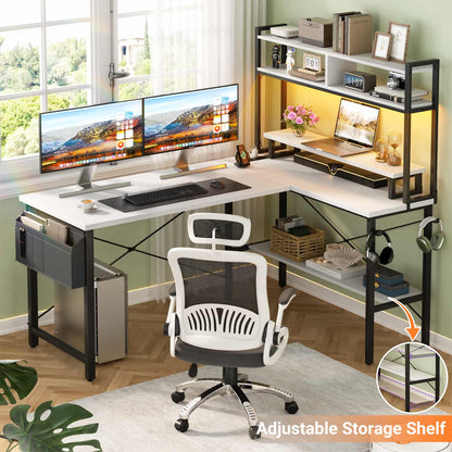 49'' L Shaped Gaming Desk with Power Outlets & LED Lights