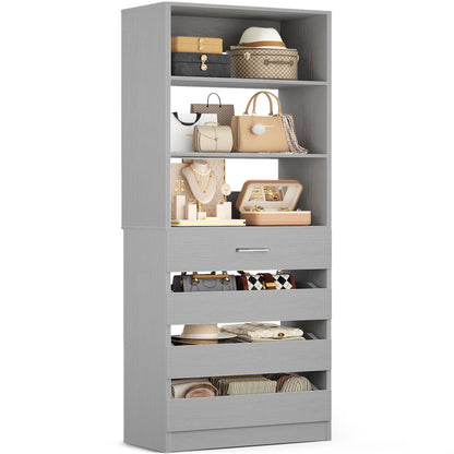 Space-Saving Modular Closet Organizer System with 4 Drawers & Adjustable Shelves - Wood Storage Cabinet
