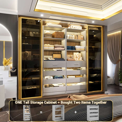 Space-Saving Modular Closet Organizer System with 4 Drawers & Adjustable Shelves - Wood Storage Cabinet