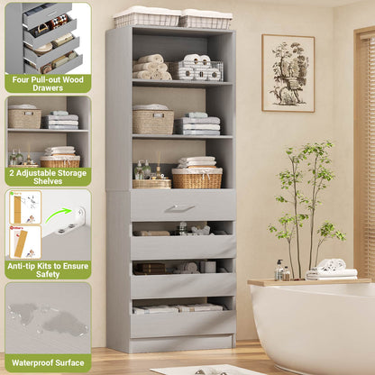 Space-Saving Modular Closet Organizer System with 4 Drawers & Adjustable Shelves - Wood Storage Cabinet