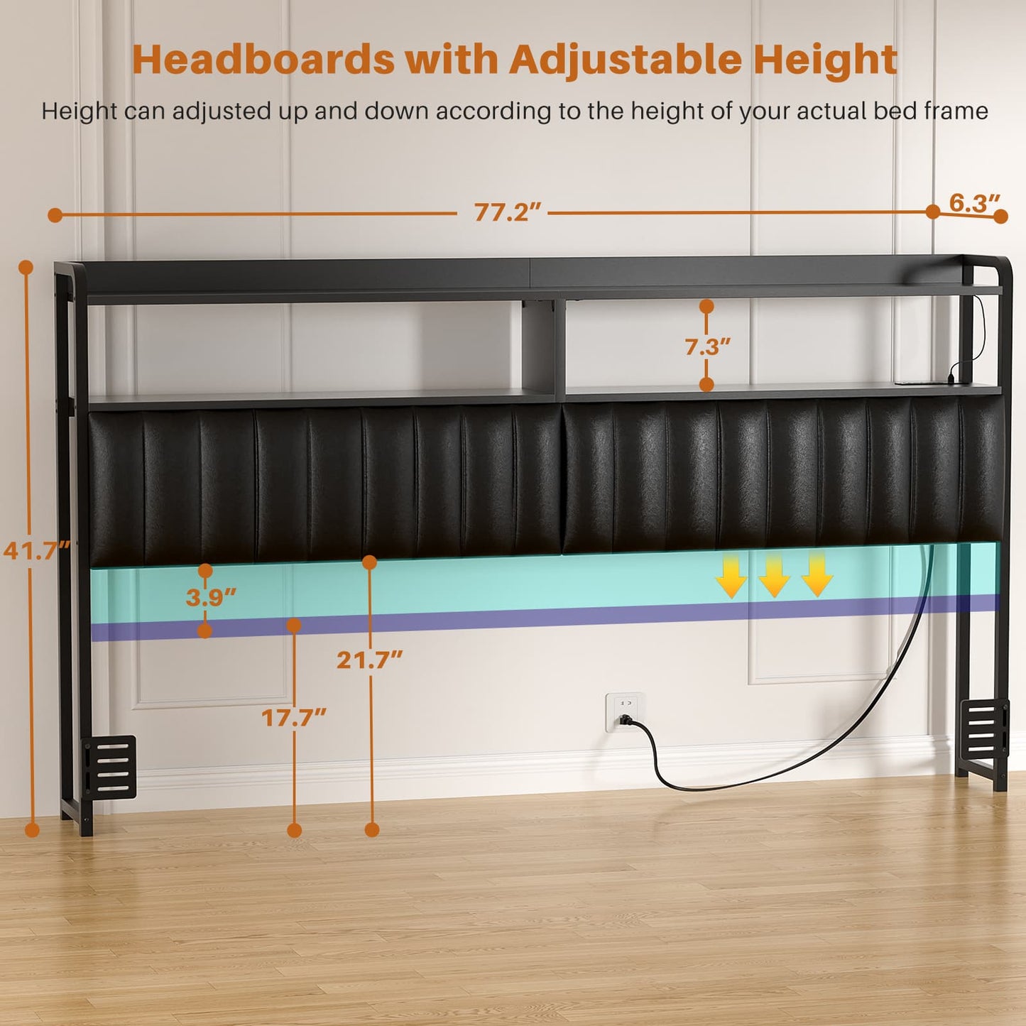 Upholstered Headboards with Outlets, USB Ports and LED Light