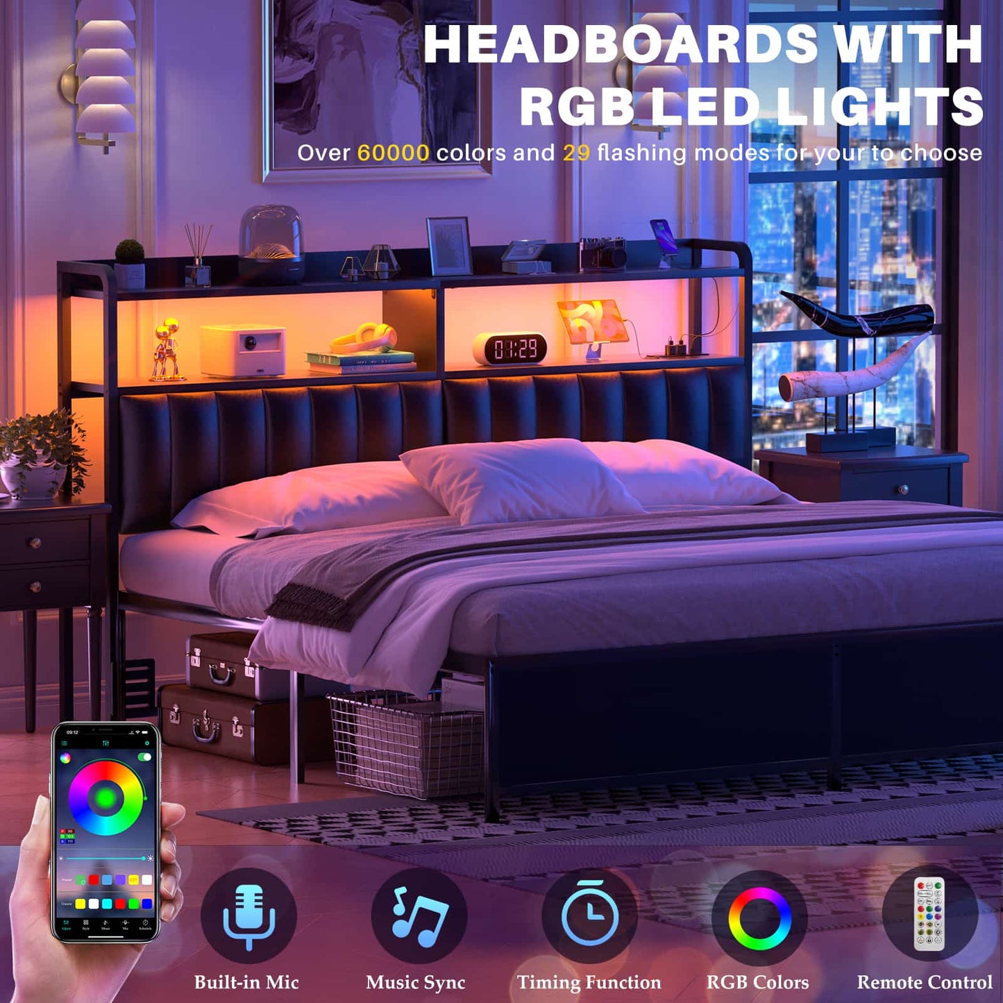 Upholstered Headboards with Outlets, USB Ports and LED Light