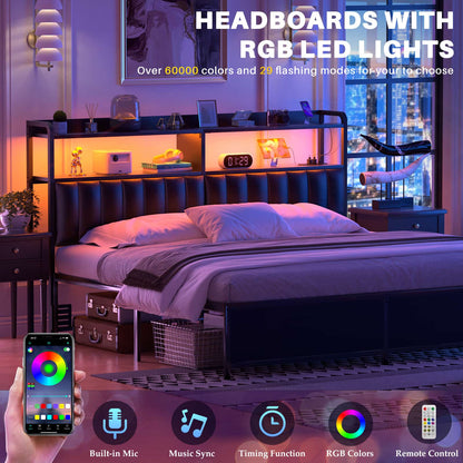 Upholstered Headboards with Outlets, USB Ports and LED Light