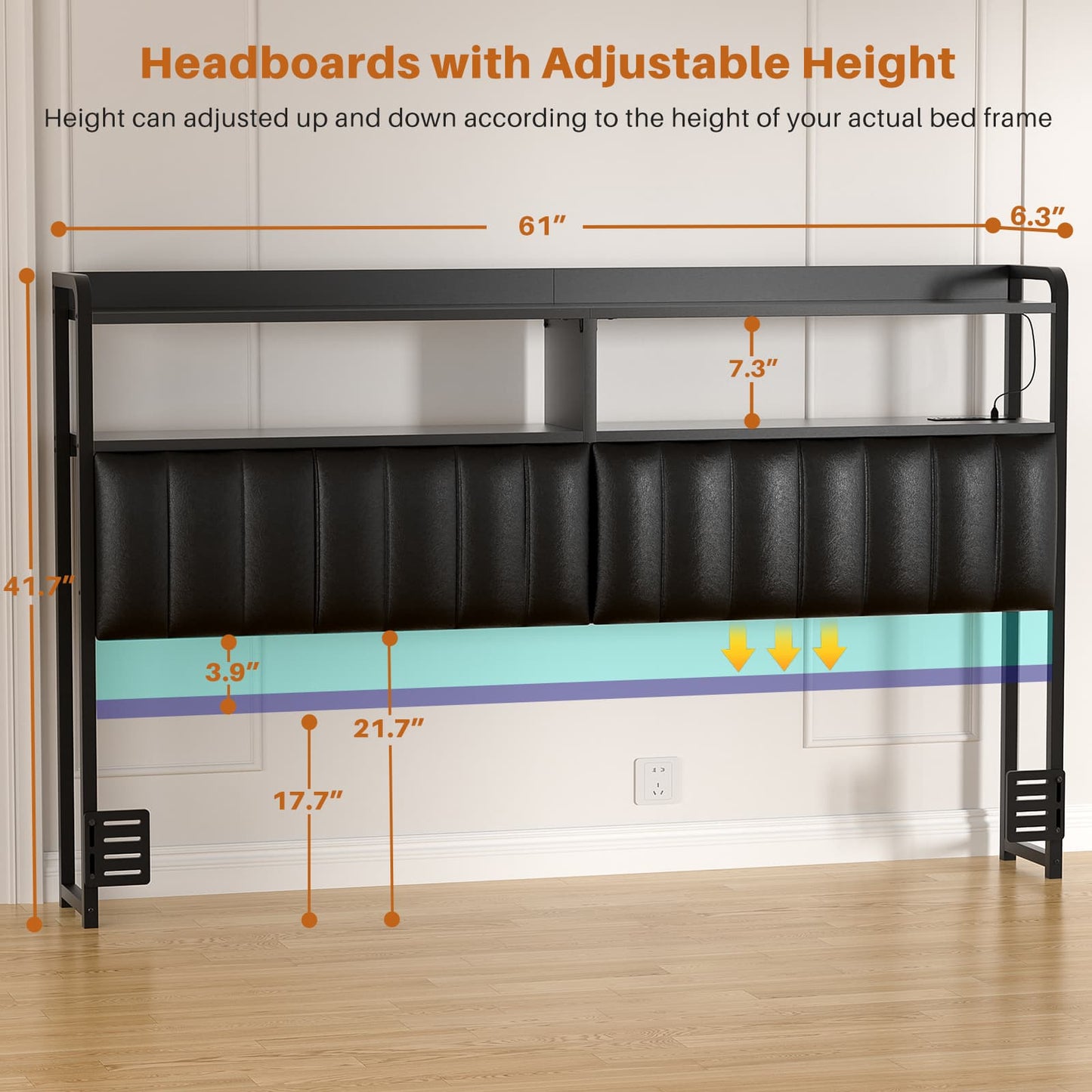 Upholstered Headboards with Outlets, USB Ports and LED Light